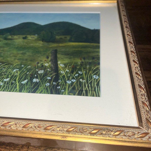 Lovely farm painting print signed/numbered in the corner. White mat gold frame - Picture 2 of 4